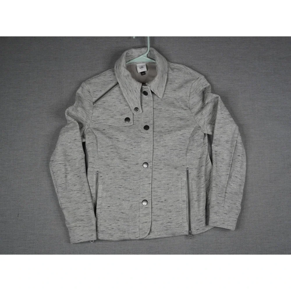 Cabi Jacket Gray Space Dye Moto Womens Small Asymmetrical Snap Zip Knit